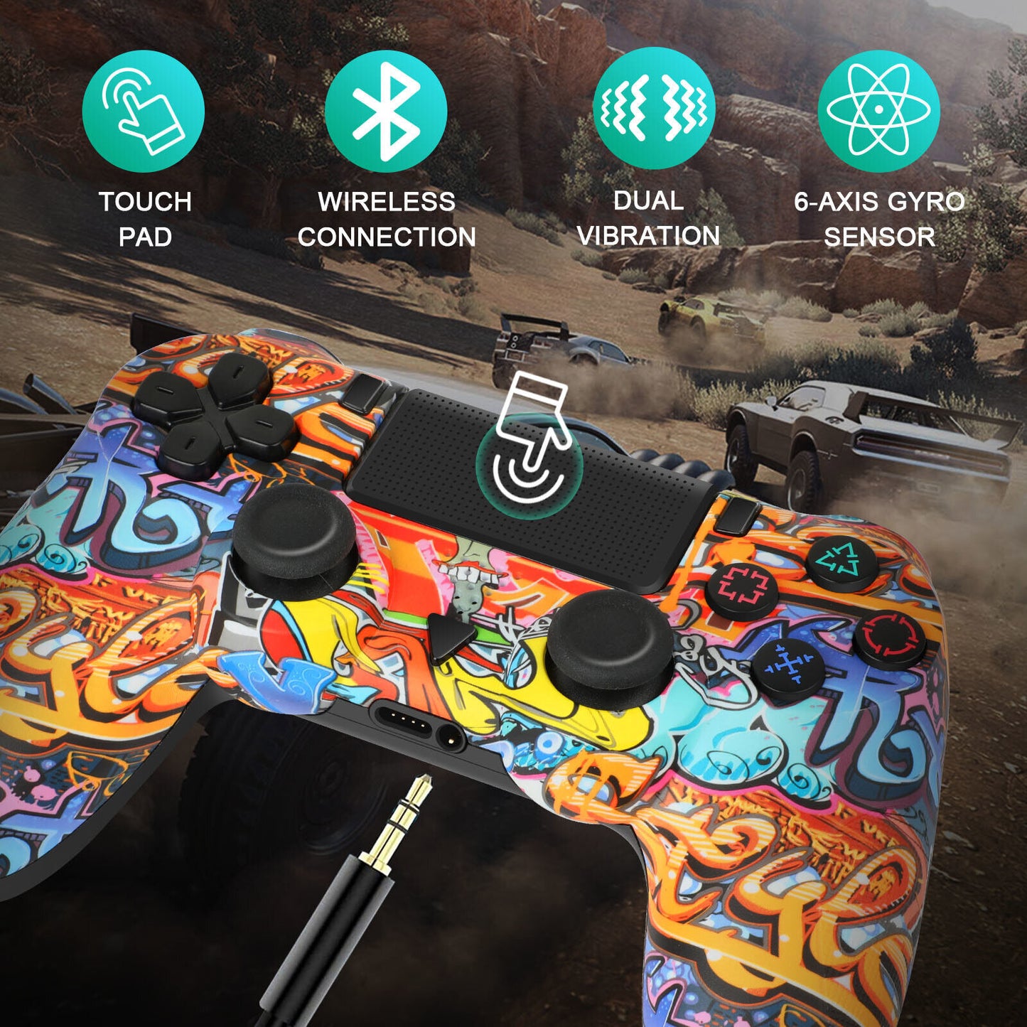 Controller Bluetooth Wireless Graffiti Design PS4 PC Compatible