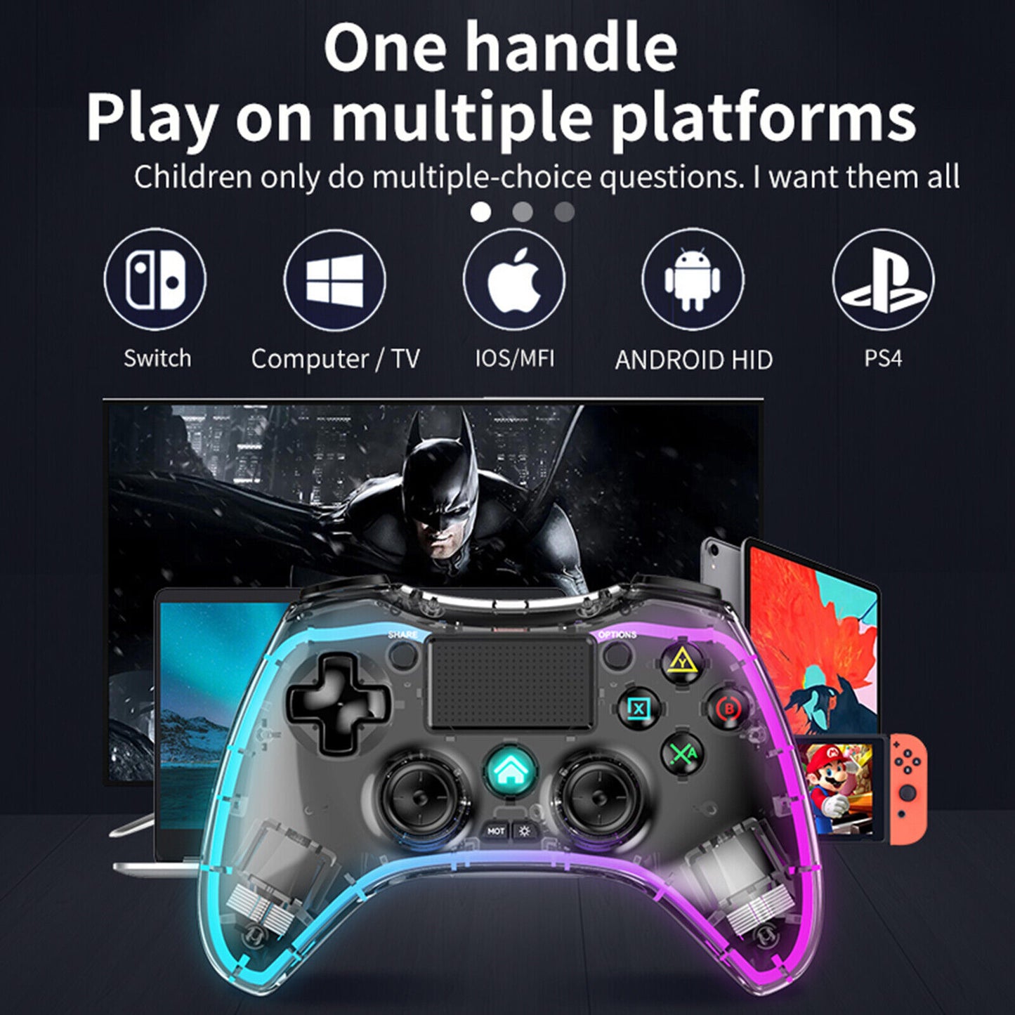 Controller LED Wireless Gamepad Game Handle for PS4 Android PC IOS Switch