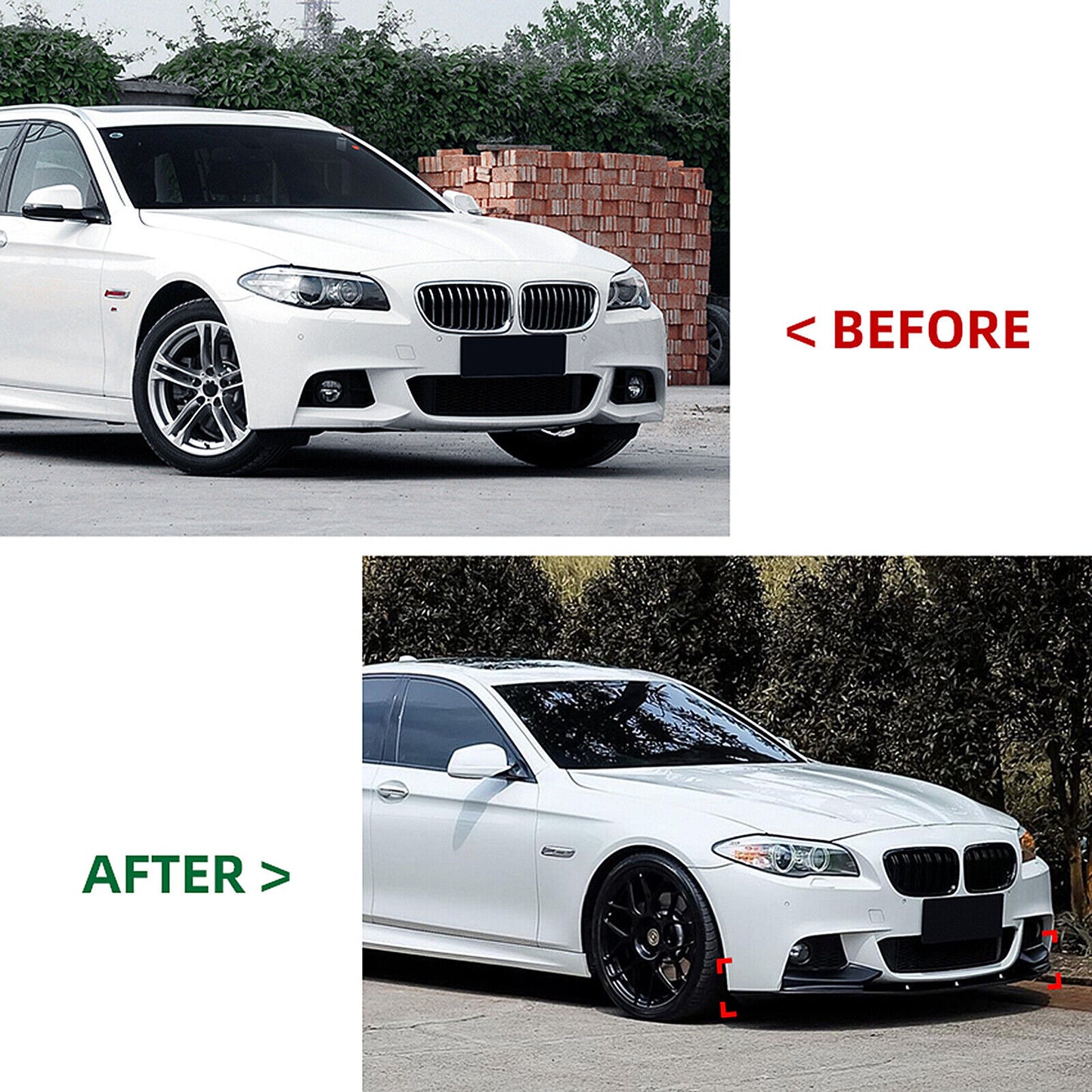 Front Bumper Spoiler Lip fits BMW 5 Series F10 F11 M Sport 11-17 Carbon Look