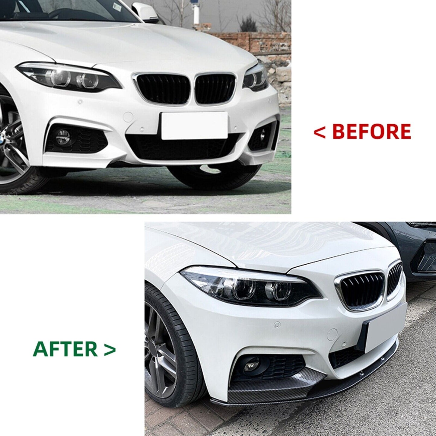 Carbon Look Front Bumper Spoiler Lip Side Cover fits BMW F22 F23 M Sport 2014-21