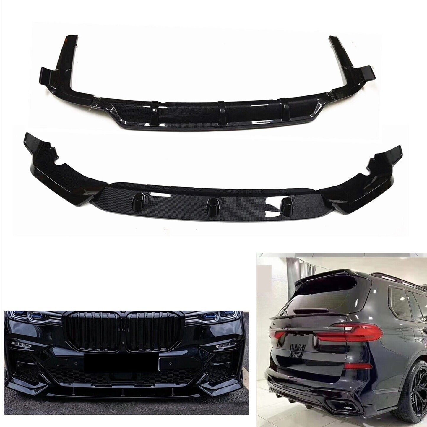 3pcs Carbon Black Rear Front Bumper Spoiler fits BMW G07 X7 M-Sport 2019-2022 NEW