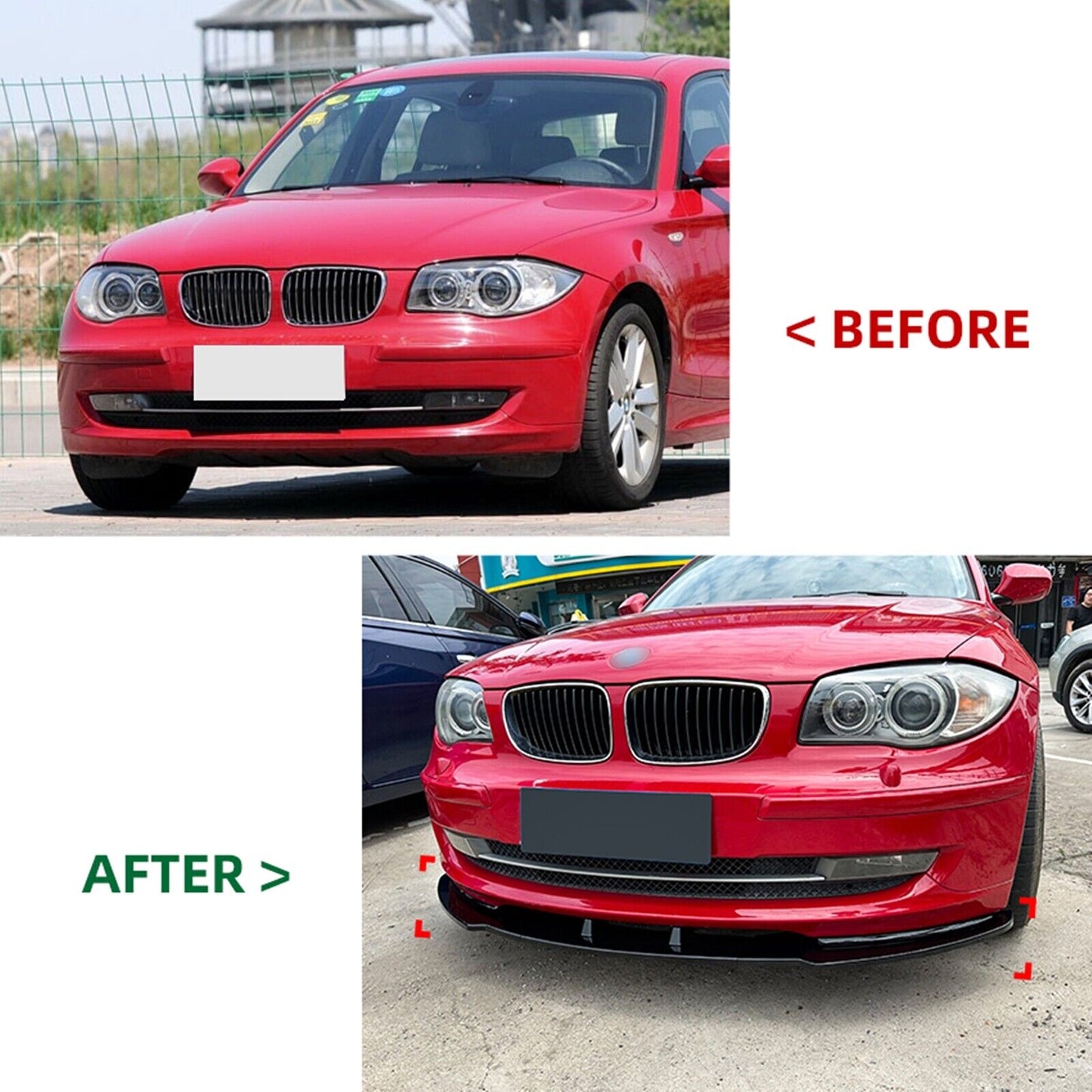 Gloss Black Front Bumper Spoiler Lip fits BMW 1 Series E81 E82 E87 E88 LCI 08-11