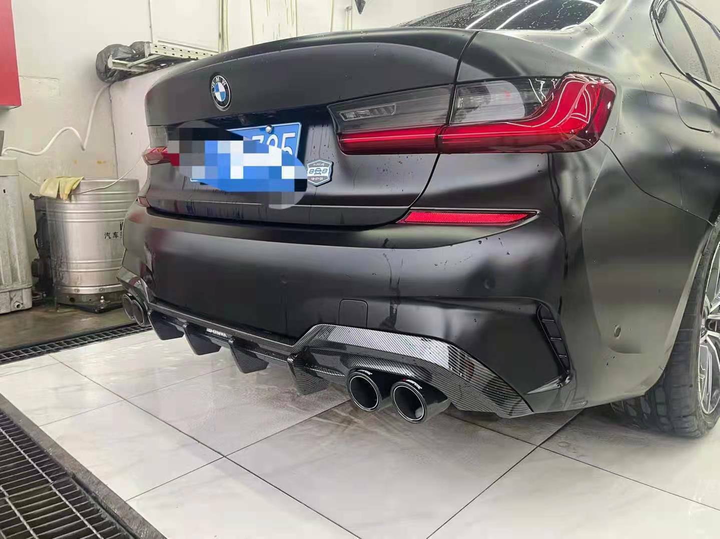 Carbon Look Rear Bumper Diffuser+Exhaust Pipe fits BMW 3 Series 330i 2020 AKASAKA