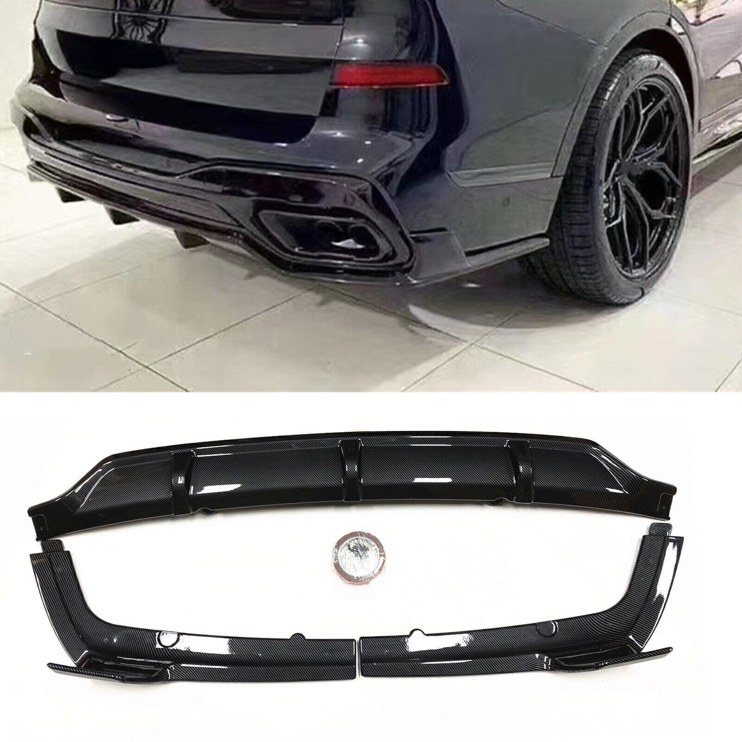 Carbon Fiber Look Rear Bumper Diffuser Kit fits BMW G07 X7 M-Sport 2019-2024 BLK