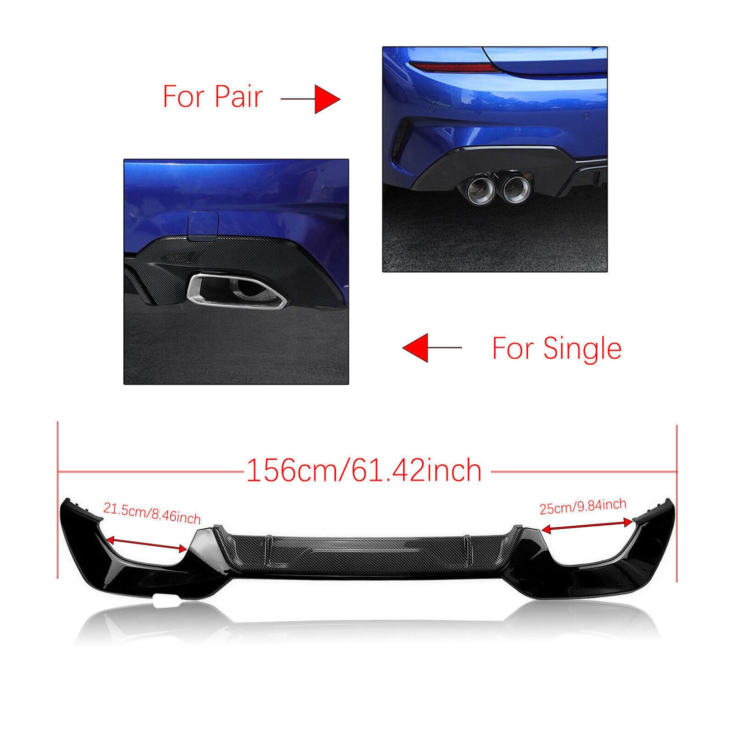 fits BMW G20 G28 M Sport 2019-2022 Rear Bumper Diffuser Spoiler Carbon Square