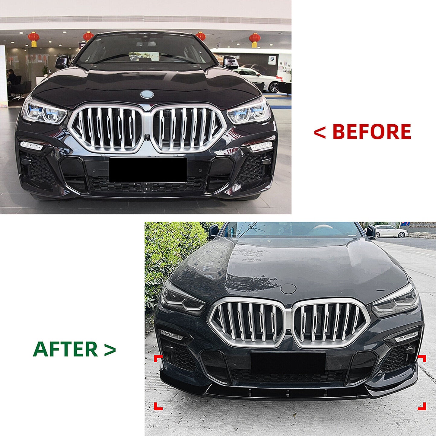 Carbon Style Front Bumper Spoiler Lip Bodykit fits BMW X6 G06 M Sport 2019-2023