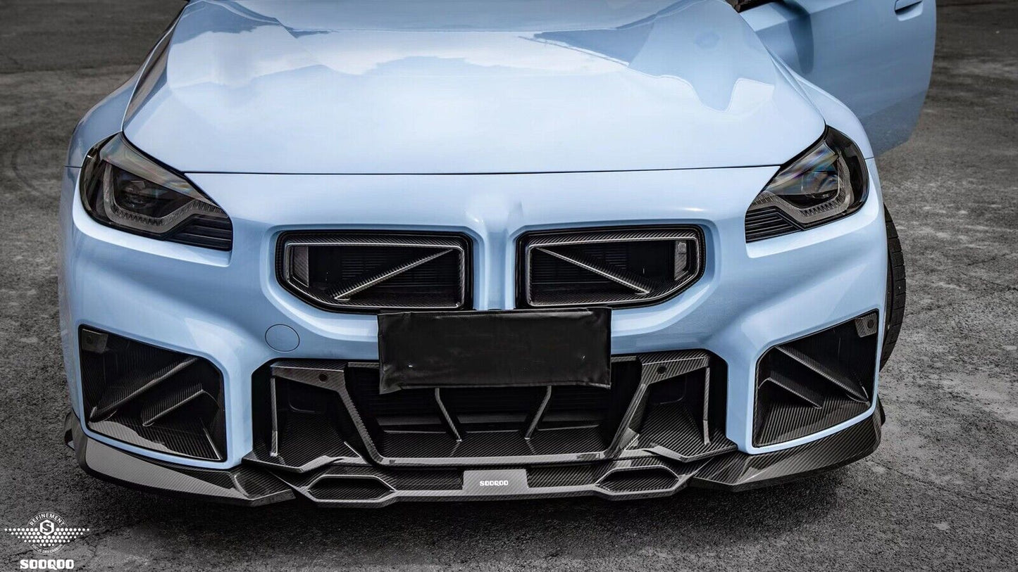 3pcs Front Bumper Spoiler Lip Kit Splitter fits BMW M2 G87 23-24 Dry Carbon Fiber