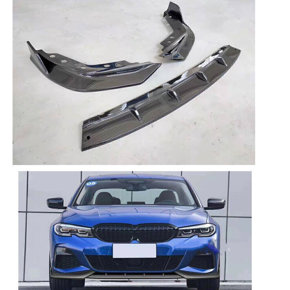 3pcs Black Front Bumper Spoiler Splitter Lip fits BMW 3 Series G20 2019-2020