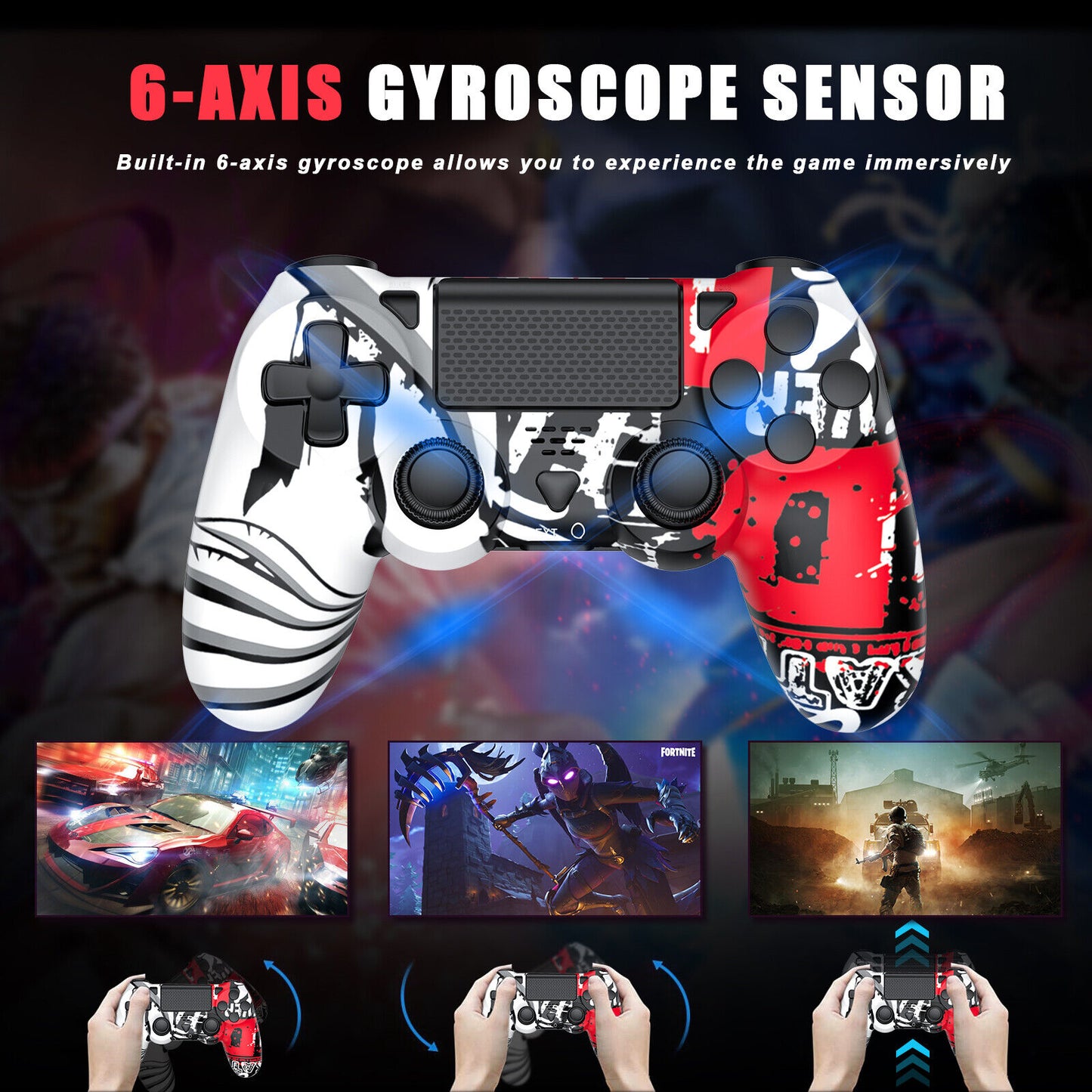 Controller Red Blue Graffiti Dual Gamepad PS4 PC Compatible