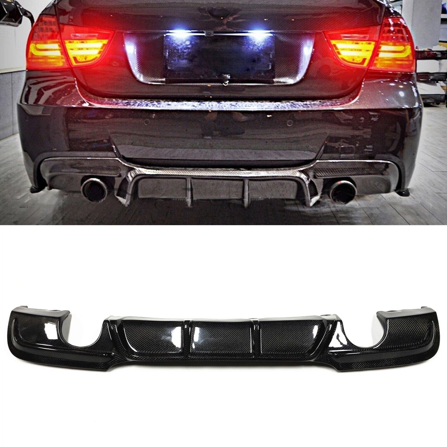 fits BMW E90 325i 335i M-Sport 2009-2012 Carbon Fiber Rear Bumper Diffuser Lip