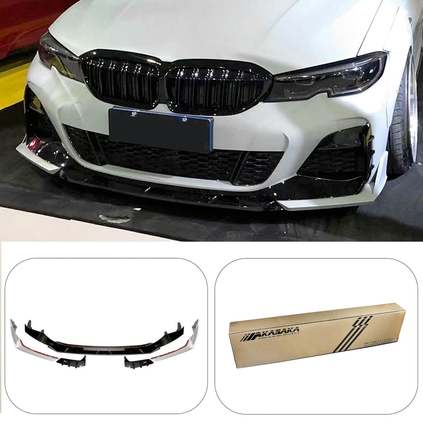 White AKASAKA Bumper Lip Splitter Kit Fit fits BMW G20/G21/G28 3 Series M Sport