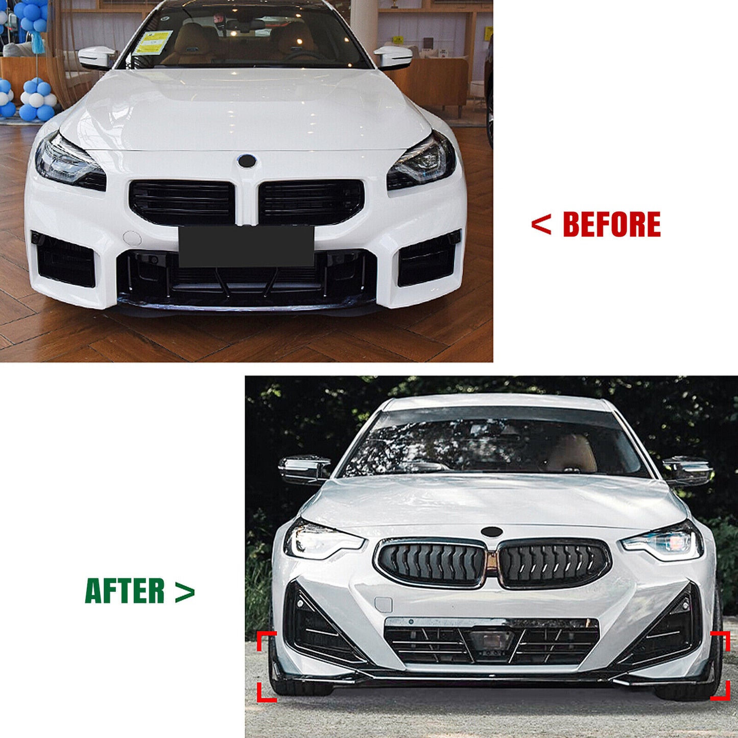 Front Bumper Spoiler Lip fits BMW 2 Series G42 M Sport 2022-2024 Gloss Black