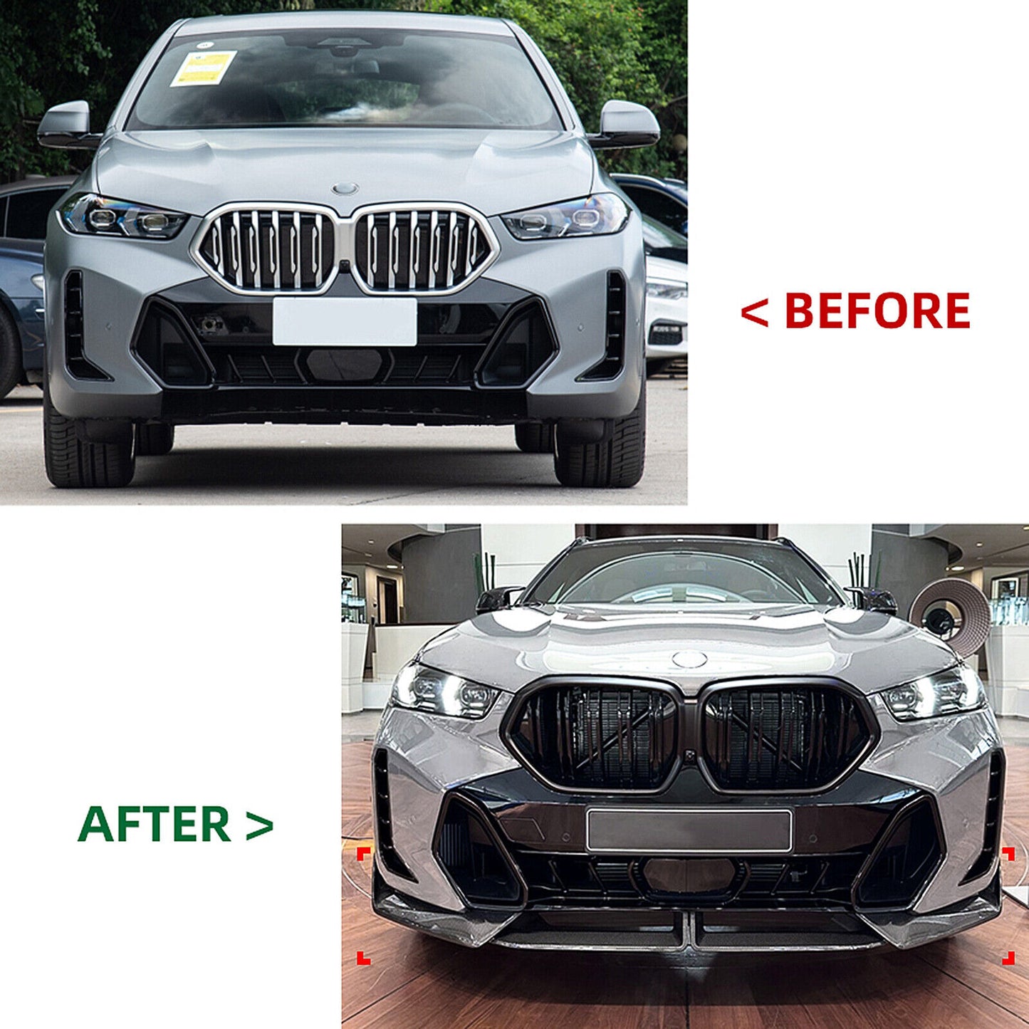 3pcs Vivid Black Front Spoiler Lip Splitter Bodykit fits BMW X6 G06 M Sport 23-24