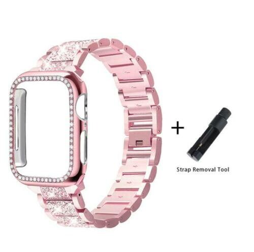 Diamond Strap & Bling PC Bumper Case for Apple Watch Series SE 6 38 40 42 44 mm