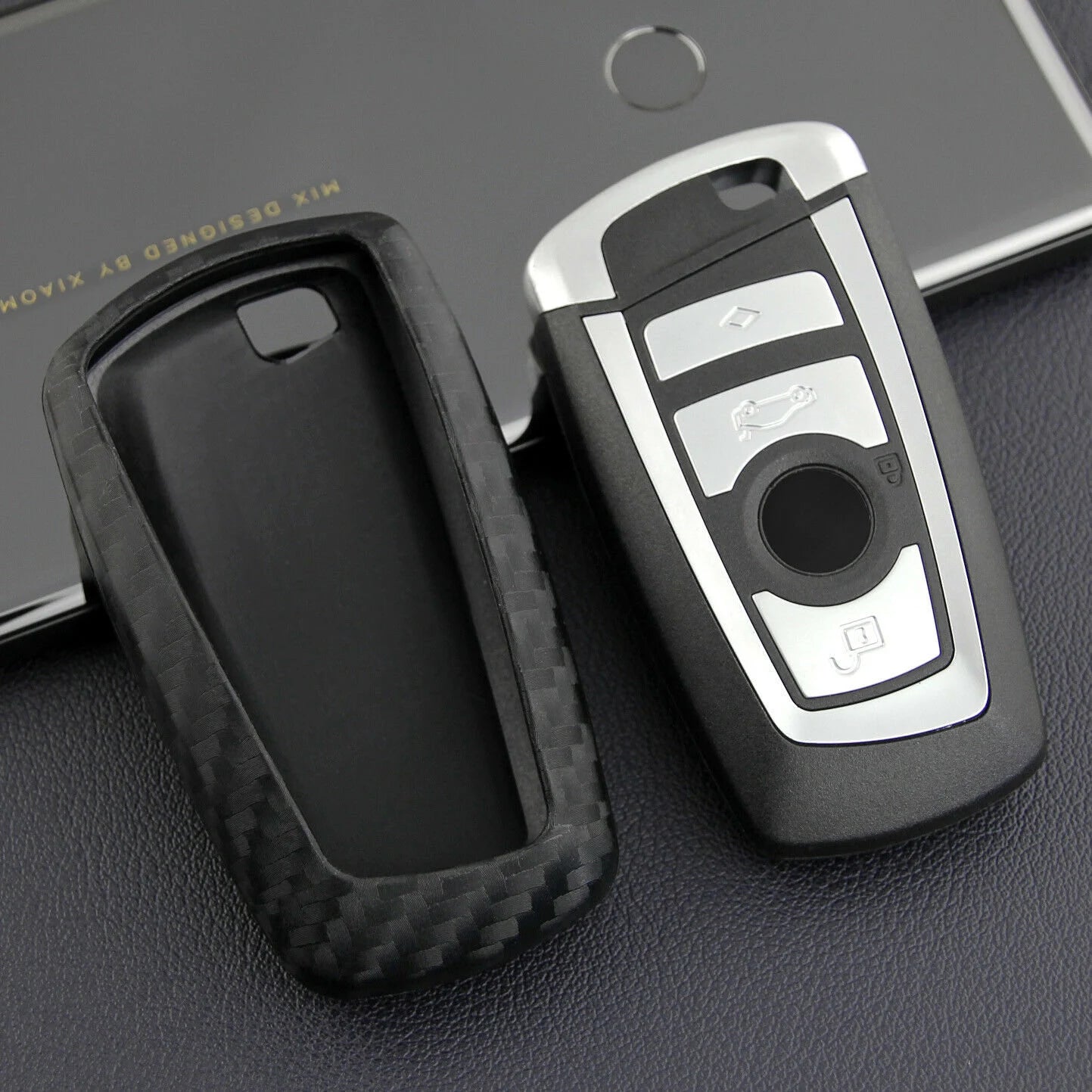 for BMW 1 2 3 4 5 6 7 Series X3 X4 Carbon Fiber Key Case Cover Fob Holder Shell