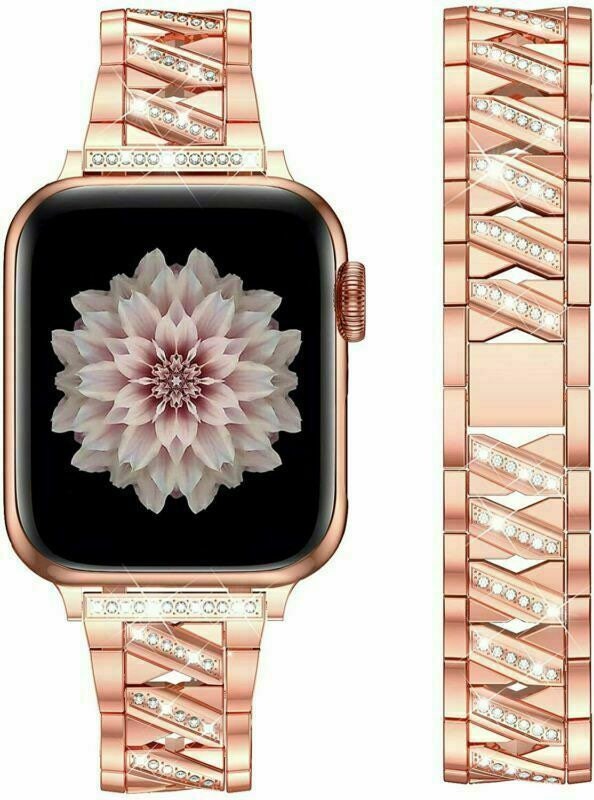 for Apple Watch Strap Series SE 6 5 4 38 40 42 44 mm Rhinestone Link Bling Metal