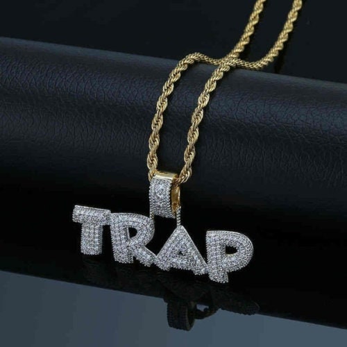 Trapstar Iced Pendant Chain Necklace Bling Dog Tag Icy Shine Rapper Trap