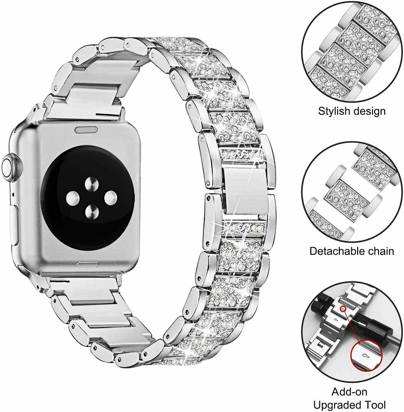 Bling Metal iWatch Strap+Full Screen Case For Apple Watch Series SE 6 5 4 3 2 1