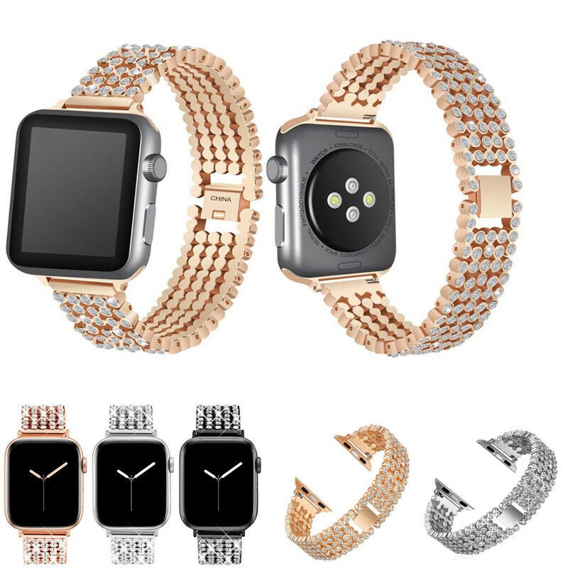 for Apple Watch Strap Series SE 6 5 4 38 40 42 44 mm Rhinestone Link Bling Metal