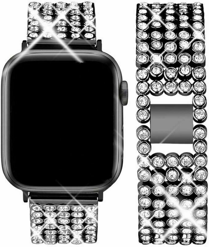 for Apple Watch Strap Series SE 6 5 4 38 40 42 44 mm Rhinestone Link Bling Metal