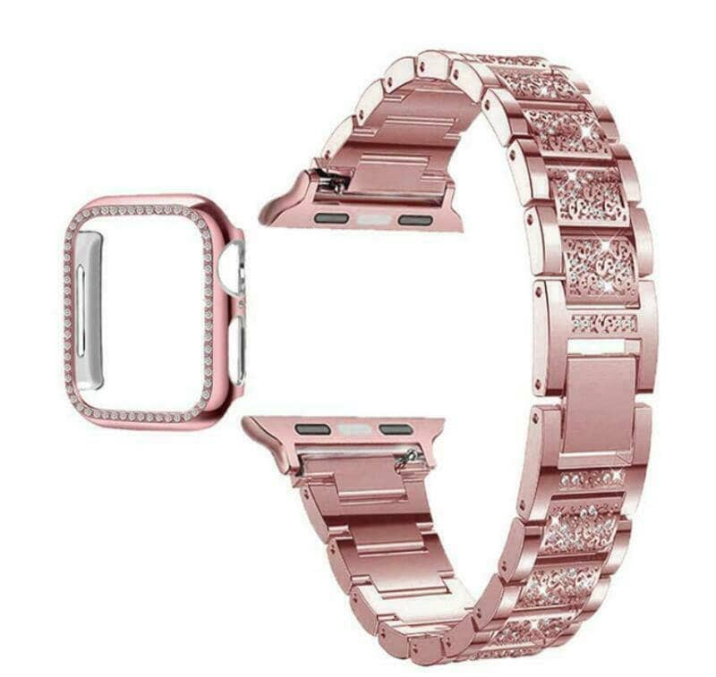 Diamond Strap & Bling PC Bumper Case for Apple Watch Series SE 6 38 40 42 44 mm