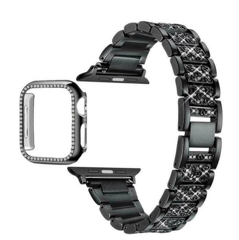 Diamond Strap & Bling PC Bumper Case for Apple Watch Series SE 6 38 40 42 44 mm