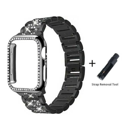 Diamond Strap & Bling PC Bumper Case for Apple Watch Series SE 6 38 40 42 44 mm