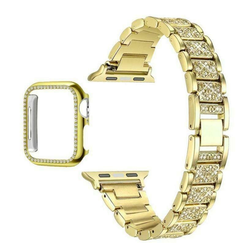 Diamond Strap & Bling PC Bumper Case for Apple Watch Series SE 6 38 40 42 44 mm