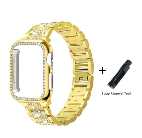 Diamond Strap & Bling PC Bumper Case for Apple Watch Series SE 6 38 40 42 44 mm