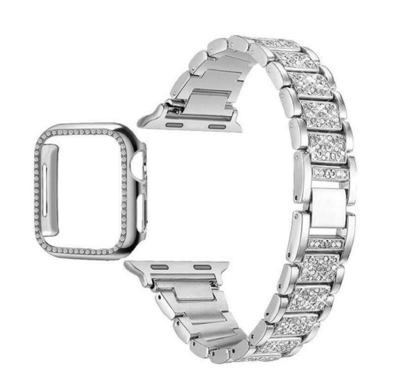 Diamond Strap & Bling PC Bumper Case for Apple Watch Series SE 6 38 40 42 44 mm