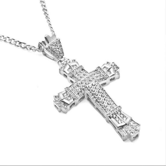 Crystal Cross Crucifix Necklace Pendant Chain Jewellery Silver iced out diamond