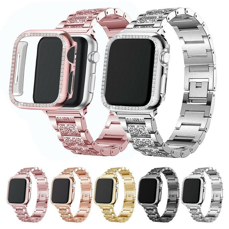 Crystal Stainless Metal Strap For Apple Watch Band 42mm 38mm 40mm 44mm