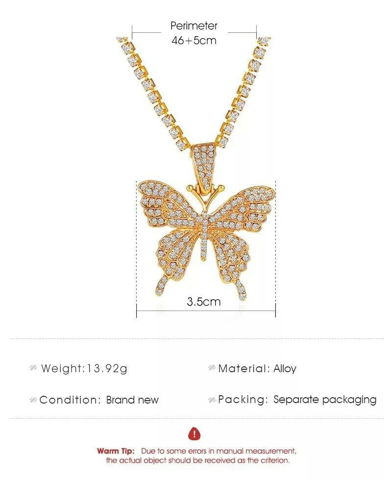 Bling Butterfly Pendant Rhinestone Chain Women Bling Crystal Choker