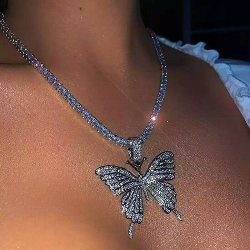 Bling Butterfly Pendant Rhinestone Chain Women Bling Crystal Choker