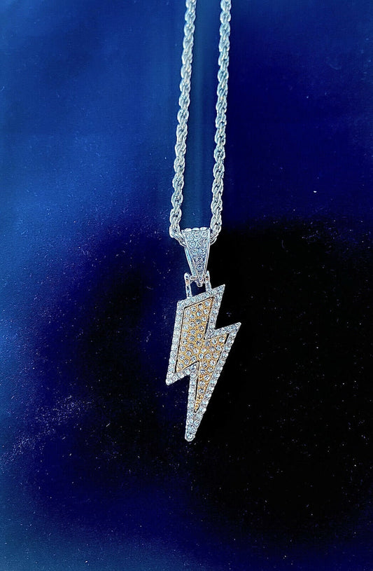 Bling Iced Out Lightning Bolt Pendant Necklace