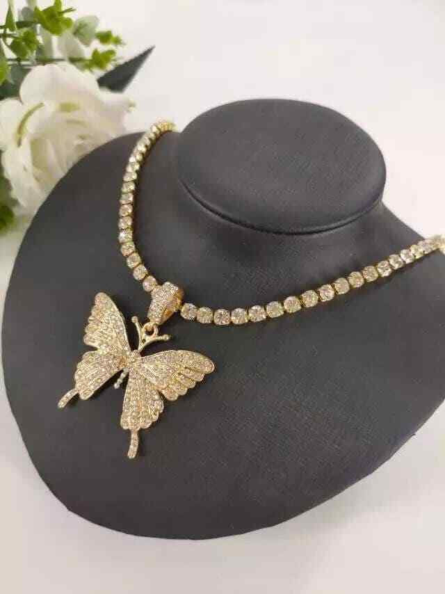 Bling Butterfly Pendant Rhinestone Chain Women Bling Crystal Choker