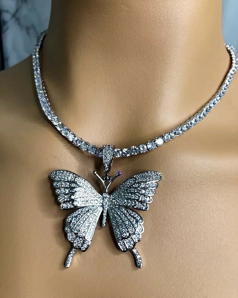 Bling Butterfly Pendant Rhinestone Chain Women Bling Crystal Choker