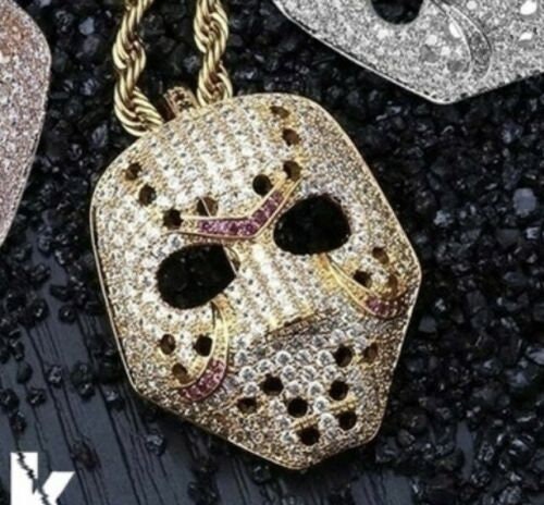 Iced Out Gold Mask Pendant Chain Necklace