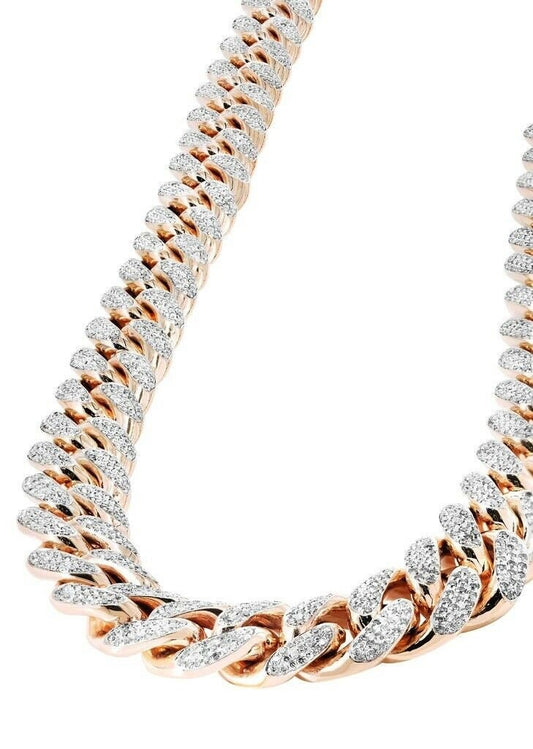 18” Iced Out Rose Gold Cuban Link Chain Necklace Choker 12mm Mens Women