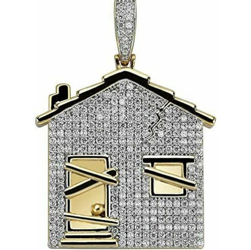 Bling Trap House Pendant Chain Gold And Silver Necklace Iced Out Jewelry