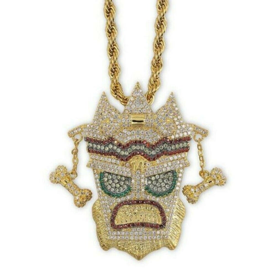 Iced Out 3D Mayan Bling Pendant Chain