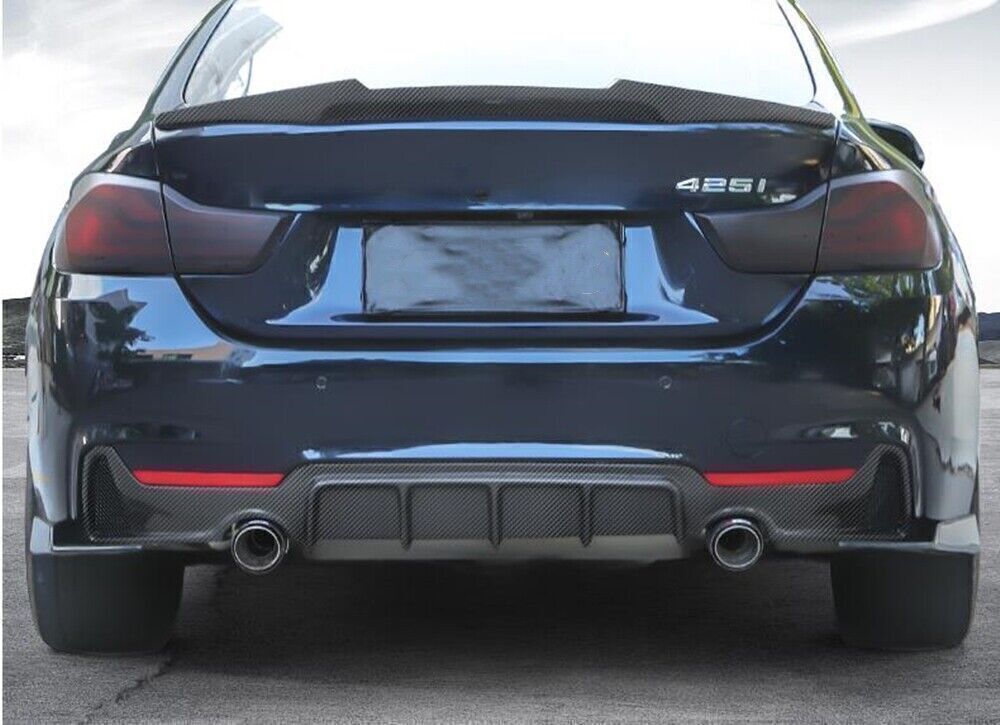 Carbon Fibe Rear Bumper Diffuser Dual Tip Exhaust For BMW F32 F33 435i M Sport