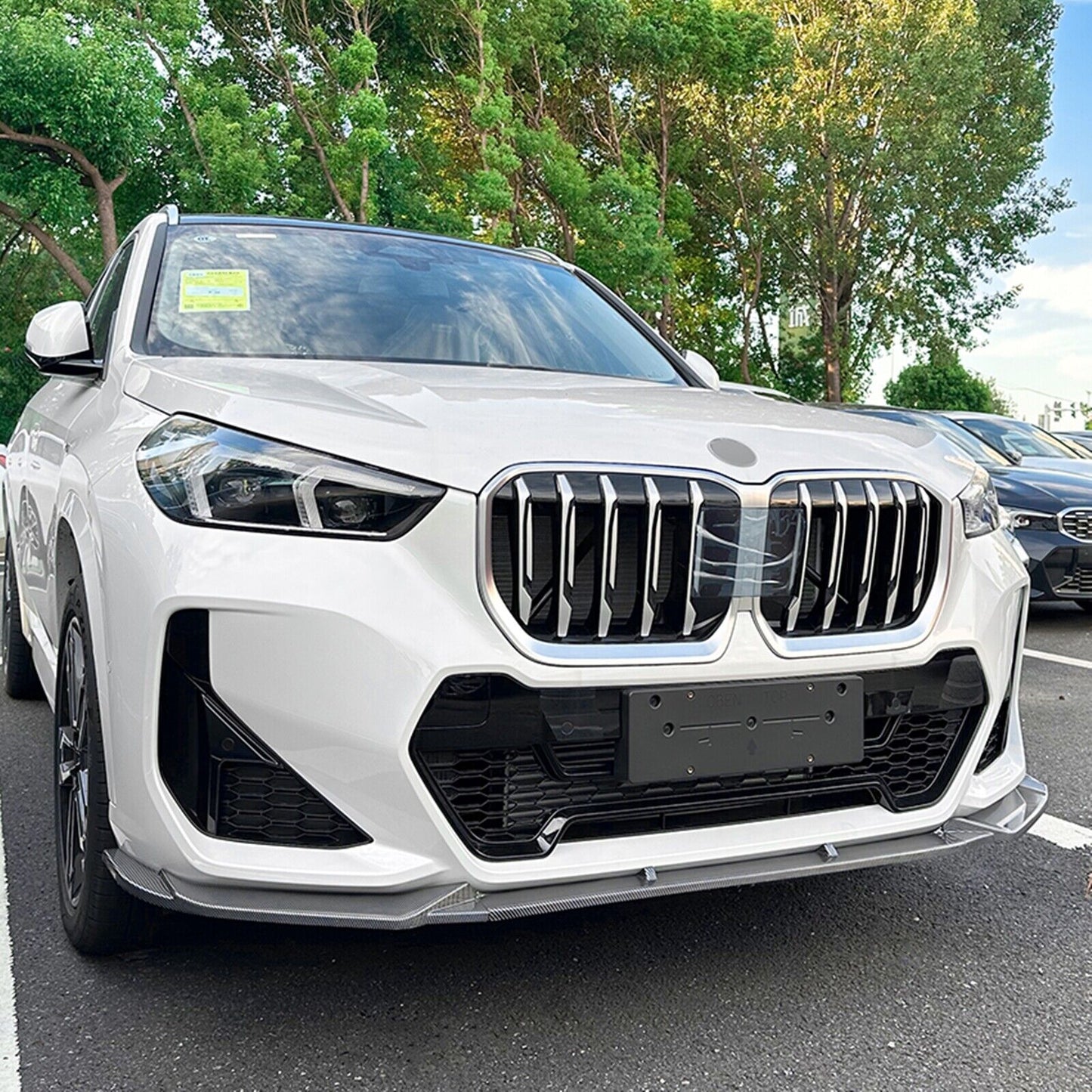 1Set Front Bumper Spoiler Lip For BMW X1 U11 U12 M Sport 2023-2024 Carbon Look