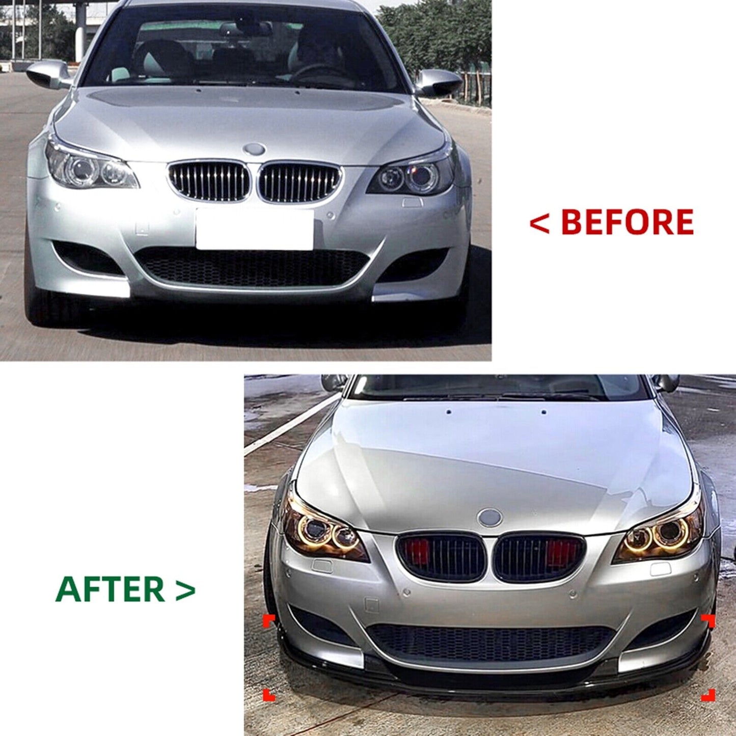 3x Front Bumper Spoiler Lip Kit For BMW 5Series E60 E61 M5 2005-2010 Carbon Look