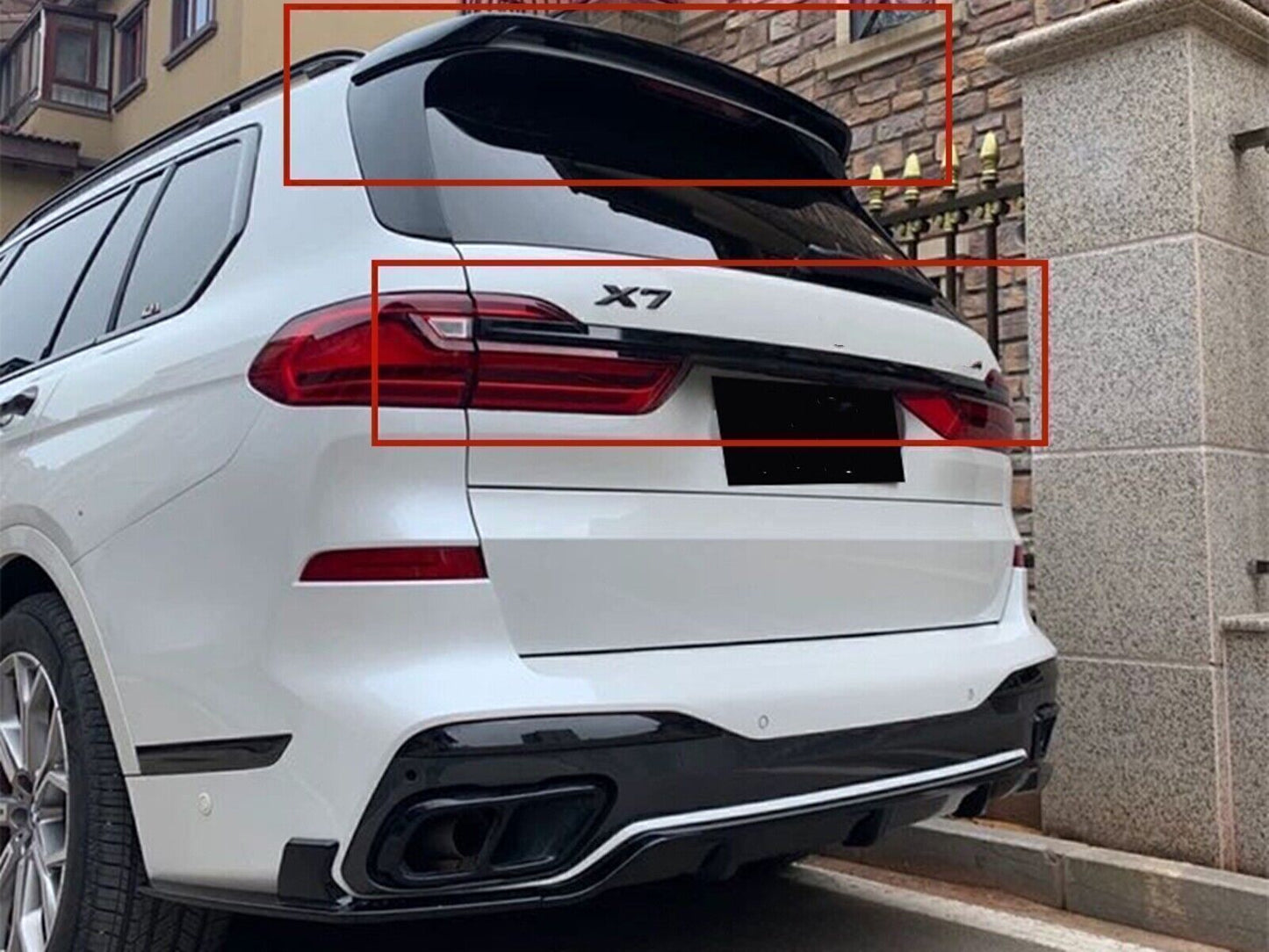 Black Rear Trunk Spoiler Roof+Middle Wing Lip For BMW G07 X7 M-Sport 2019-2024