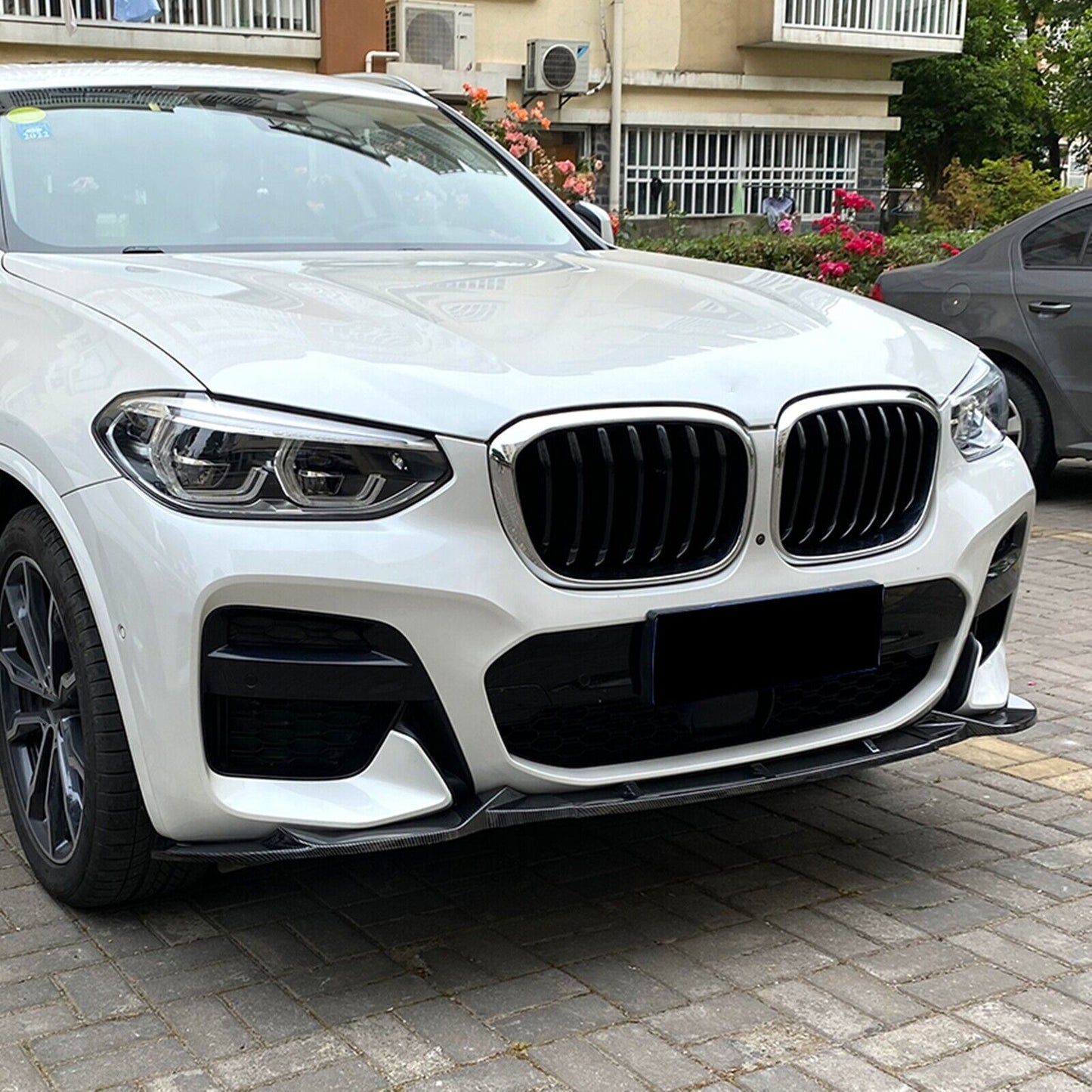 Front Bumper Spoiler For BMW X3 G01 X4 G02 M Sport 2018-2021 Carbon Style Black