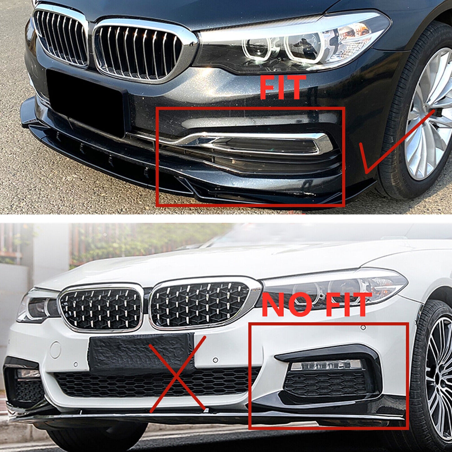 Front Spoiler Front Lip Glossy Black For BMW G30 5 Series 525i 530i 2017-2019