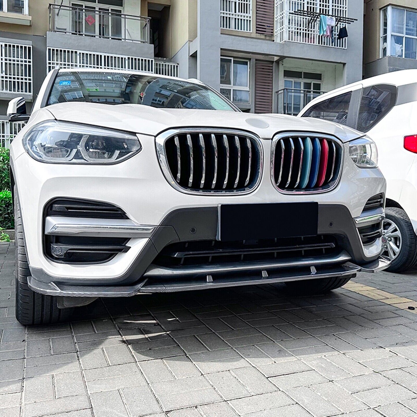 Front Bumper Spoiler Lip For BMW X3 X4 G01 G02 06.2018-2021 Carbon Fiber Look