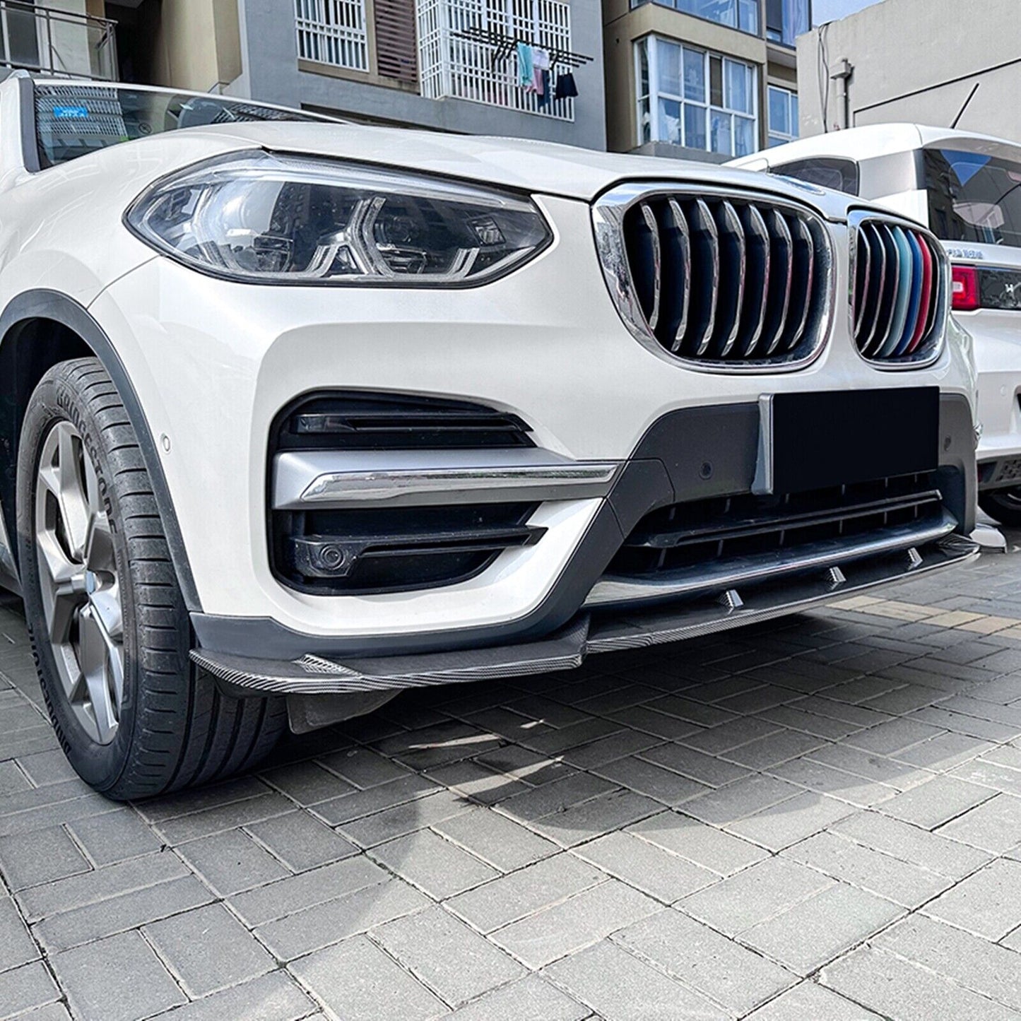 Front Bumper Spoiler Lip For BMW X3 X4 G01 G02 06.2018-2021 Carbon Fiber Look