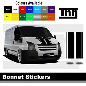 Bonnet Stripe Stickers Vinyl Decals Graphics For Ford Transit MWB LWB SWB Van